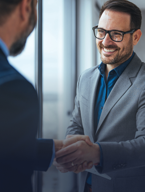 A happy couple is smiling